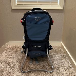 Osprey Poco AG child carrier backpack. Light blue/Navy.